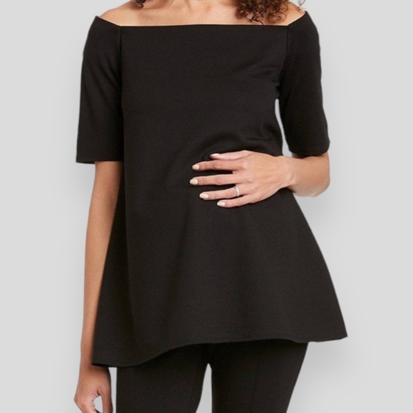 The Nines by Hatch Maternity Elbow Sleeve Off Shoulder Ponte Top Black Size S - Picture 1 of 5